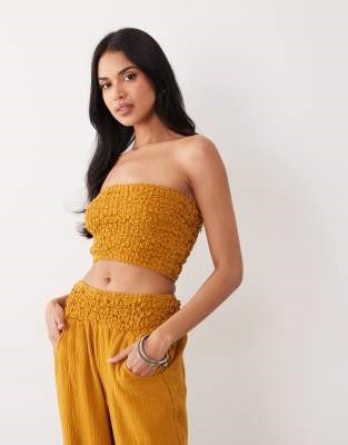 ASOS DESIGN cheesecloth shirred bandeau in toffee | ASOS