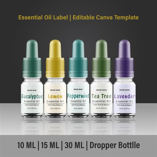 Essential Oil Dropper Bottle Label | 10ml 15ml 30ml | Editable Canva Template | Bottle Packaging Design - Etsy