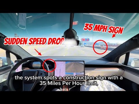 Tesla FSD v14.2 Confused by 35 mph speed limit road sign left on the freeway shoulder