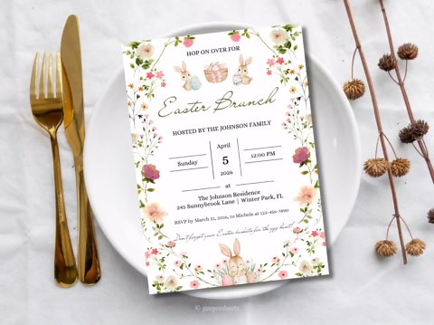 Floral Easter Tea Party Invitation Template, Pastel Spring Brunch Invite (canva) - Etsy