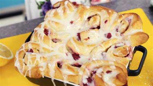 Lemon raspberry sticky buns with buttermilk dough