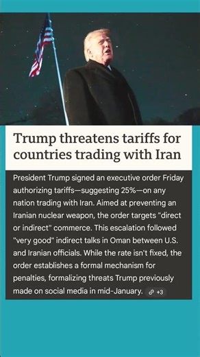 Trump threatens tariffs for countries trading with Iran