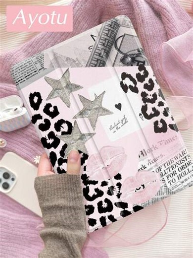 Ayotu 1pc Leopard Print Lips With Stars Junk Tablet Case & Kindle E-Book Case Compatible With 10th Generation, 11/Air 4th/Air 7th/9.7 Inches, Compatible With Samsung Galaxy Tab A9 Plus, Kindle (11th Generation-2024 Release)(6 Inch), Kindle Paperwhite 12th Gen 2024, Great Holiday Gift, Stylish And Simple Pattern. | SHEIN