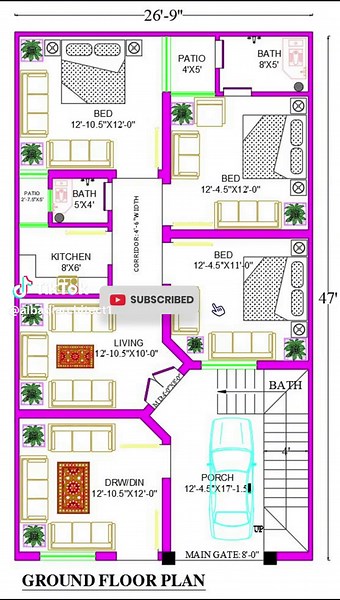 Design Your Dream 3 Bedroom 26x47 House Floor Plan Ideas