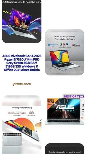 ASUS Vivobook Go 14 2023 Ryzen 3 7320U 14In FHD Grey Green 8GB RAM 512GB SSD Windows 11 Office 20...