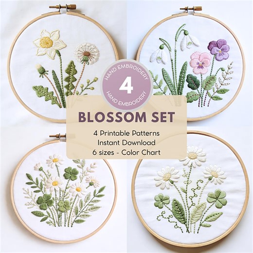 Modern Floral Art Hand Embroidery Patterns Template for Beginners Pattern Wildflowers PDF Hand Stitching - Etsy