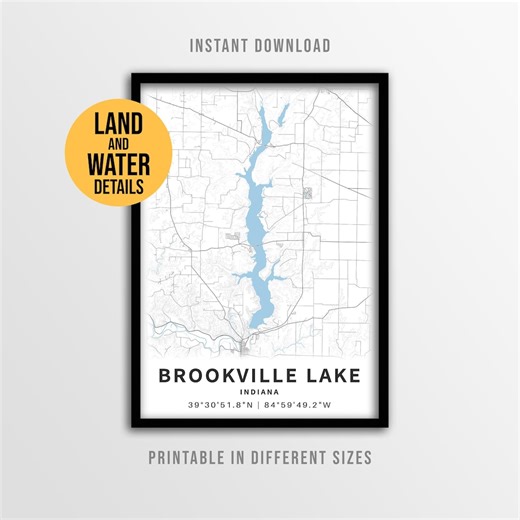 Brookville Lake Map Poster, Indiana Printable Lake House Decor (instant Download) - Etsy