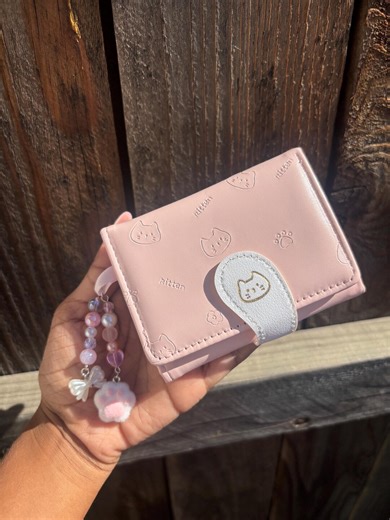 Pink Kawaii Cat Wallet – Faux Leather Card Holder With Beaded Charm - Etsy