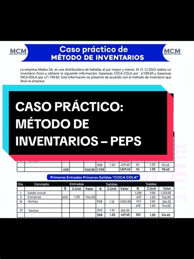 👉🇵🇪CASO PRÁCTICO: MÉTODO DE INVENTARIOS – PEPS El método PEPS (Primeras Entradas, Primeras Salidas) 🧾 establece que las primeras mercaderías que ingresan al almacén son las primeras que se venden. 🔹 En inventario periódico, el costo de ventas se determina al final del periodo. 🔹 En inventario permanente (Kardex), cada entrada y salida se registra en tiempo real. 🔹 El método PEPS permite conocer con mayor precisión el costo de ventas y el inventario final 📈. 📊 ¡DOMINA LA ELABORACIÓN DE I