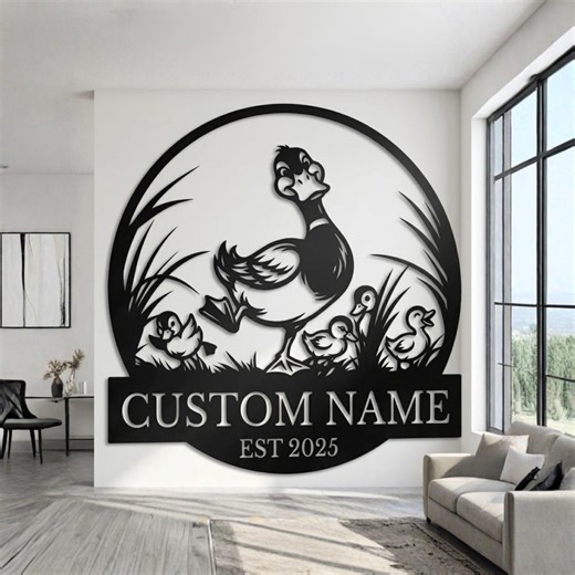 Custom Duck Family Metal Sign, Personalized Farmhouse Wall Art, Rustic Outdoor Decor - Etsy