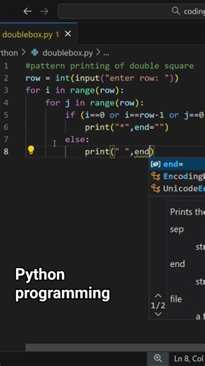 Double square pattern printing using python 😱😱. Python tutorial for beginners.#coding #python #short