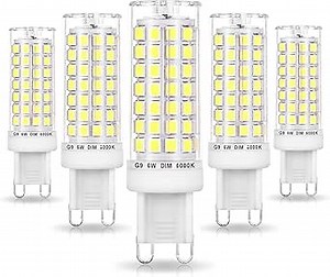 No Flicker G9 Led Bulbs Dimmable Daylight 6000K,Replace 40W 50W 60W Halogen,AC120V Dimmable G9 6W LED Cool White for Chandelier Pendant Ceiling Lamp(5Pack)