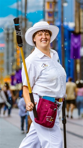 Making magic come to life, one brushstroke at a time! 🧹✨ Meet Rachel, a custodial cast member who creates happiness through creativity, transforming water into beloved Disney characters on the park pavement. With a passion for storytelling, Rachel has learned how to paint more than 120 Disney characters for guests through water art! A master of her craft, she always finds a way to brighten the day of a guest, showcasing her creations with the sweep of a broom. 💛 #DisneyCastLife | Disneyland Re