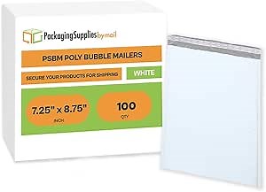 Bubble Mailer Padded Envelopes, Self Adhesive Sealing Strip, 7 1/4 x 9 3/4 inch, White/Grey, 100 Pack