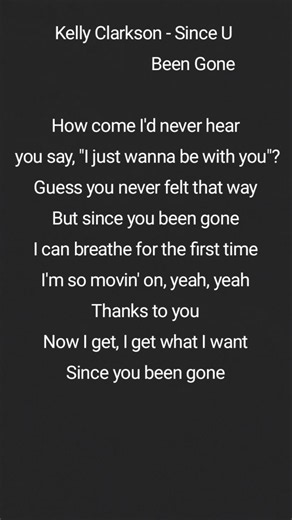 #KellyClarkson #SinceUBeenGone #Lyrics #PopRock #Music #SongLyrics #MoodMelody11