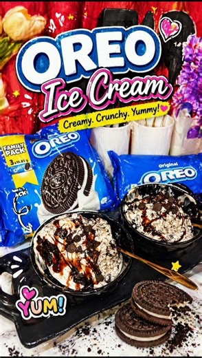 “Creamy + Crunchy = Perfect Oreo Ice Cream 😍✨” “Made with love & lots of Oreos 💕”