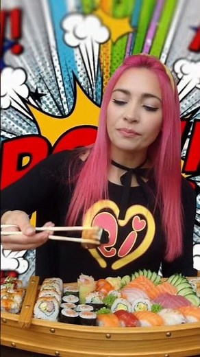 Super Mei destroying a sushi boat!! #japanesefood #sushi #anime #superhero