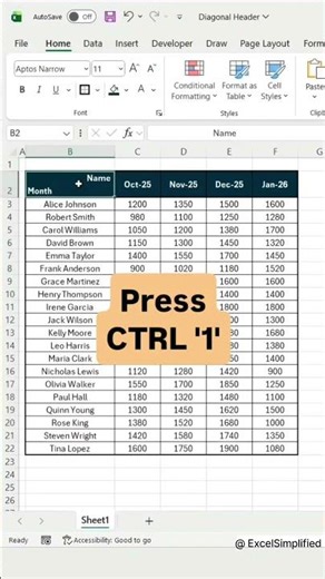 Create Diagonal Headers in Excel for Clean Tables #excel #exceltips