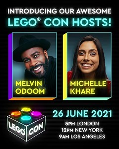 Latest LEGO CON news 🚨 Say hello to our awesome hosts, Michelle Khare and Melvin Odoom! 👏 Join them and us online on 26 June at http://LEGO.com/LEGOCON | LEGO