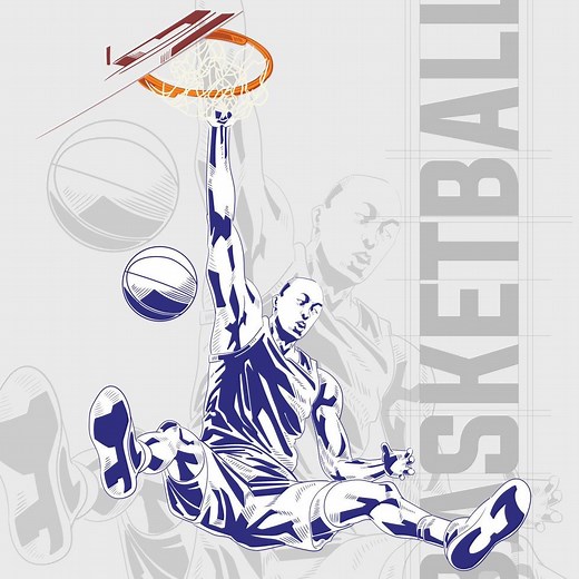 Basketball player in action comic-style illustration
