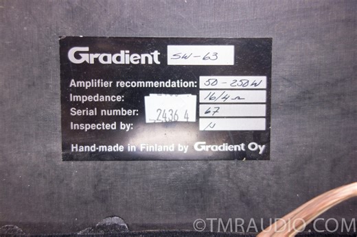 Gradient SW-63 Subwoofer & MT Audio Design XO-2001 X-over (4 Quad ESL63)