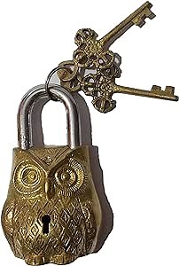 Brass Padlock - Lock with Keys - Working Functional - Brass Made Padlock owl Golden