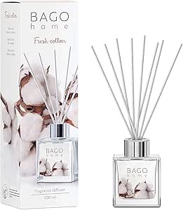 Reed Diffuser Set - Fresh Cotton | 3.4 Ounces (100 ml) | Alcohol-Free | Cotton, Lily & Amber | 8 Reed Diffuser Sticks Inside | Great Home, Office, Bathroom Decor