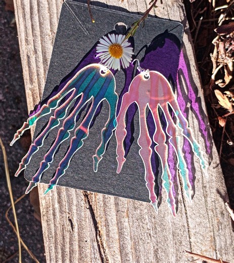 Iridescent Skeleton Hand Earrings, Hypoallergenic, Clip-ons Available, Spooky, Lasercut Earrings - Etsy