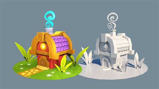 【Maya建模】25分钟简单卡通小屋教学，适合初学者的小场景案例