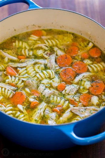 This 30-minute Chicken Noodle Soup recipe is exactly what you need on a cool day to warm you from the inside out. Recipe; https://natashaskitchen.com/easy-chicken-noodle-soup-recipe/ | NatashasKitchen.com