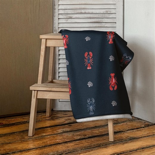 Lobster and Sea Coral Pattern - Navy Blue Beach Towel - Etsy