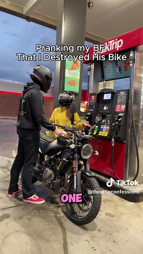 Girl Pranks Boyfriend by Pretending to Put Diesel in His Motorcycle