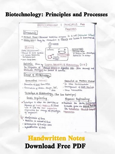 Biotechnology Principles and Processes | Class 12 | Chapter 11 Biology Handwritten Notes
