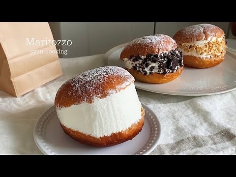 話題のスイーツ！材料3つ簡単すぐできる！たっぷり練乳クリームのマリトッツォ作り方 Maritozzo 마리톳초