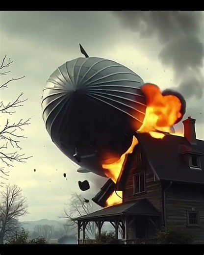 A LARGE BLIMP LOOSES ENGINE POWER AND CRASHES INTO A HOUSE #blimp #zeppelin #crash