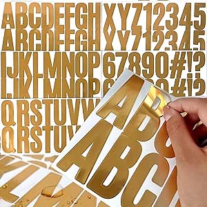 500pcs Large Letter Stickers Gold Big Font Alphabet Numbers 2.5 inch Self-Adhesive Decal Sticker for Bulletin Board Poster Scrapbook Mailbox Cars Classroom Decor