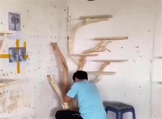 Tree branch corner floating shelf wall mount bookshelf handmade custom live edge solid wood bookcase furniture