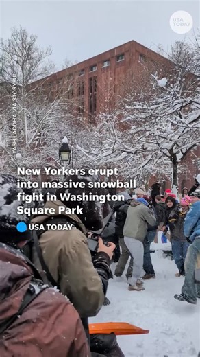 New Yorkers erupted into a massive snowball fight in Washington Square Park. | USA TODAY