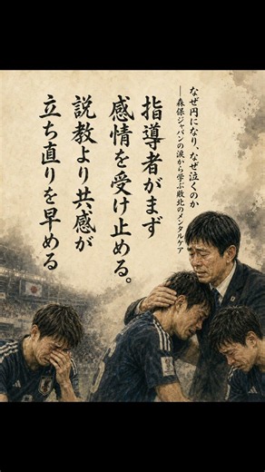 なぜ円になり、なぜ泣くのか森保ジャパンの涙から学ぶ敗北のメンタルケアW杯ブラジル戦惜敗後の涙のミーティングを心理学で読み解く。敗北を糧に変える感情の扱い方10の視点。