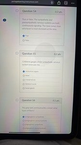 Question 14: True or false: The sympathetic and parasympathetic... | Filo