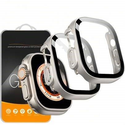 Starry Color Watch Case With Screen Protector, Suitable For Apple Watch Ultra 3/2/1 49mm, Full Coverage Protective Case With Built-In Tempered Glass Film, High Sensitivity And Ultra-Clear, Titanium Color Hard PC Cushion Provides All-Round Protection, Starry Color | SHEIN