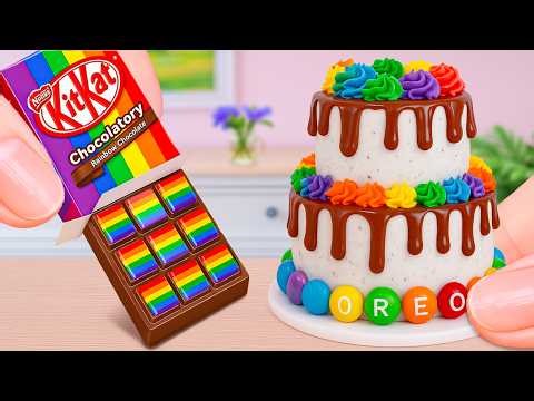 Mini Rainbow KitKat Cake 🍫 Perfect M&M Topping & Smooth Chocolate Drip 🌈 | Satisfying Dessert DIY