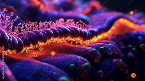 Exploring vibrant cellular structures full of color and intricate details in a microscopic landscape