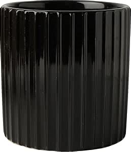 Ceramic Plant Pot, Modern Planter with Vertical Ridges, Stripe Flower Pot for Indoor Outdoor Plants Flower, Round Succulent Orchid Flower Pot, Cylindrical Design (Black)