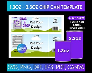 Chip Can Template Bundle, 1.3oz - 2.3oz Chip Can Template, Snack Stack Chip Label, Printable, Canva Editable, Chip Can Label Template - Etsy