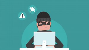 Download Male Hacker Trying to Crack Data with Laptop 2D Cartoon Animation for free