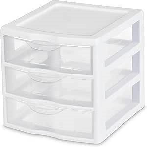 Sterilite 18-Pack Clearview 3-Drawer Cart, Small Plastic Storage Organizer Drawers, White - Organizing Drawer Containers for Bathroom, Closet, Kitchen, and Bedroom