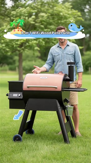 Wood Pellet Grill Smoker, 8 in 1 BBQ Grills for Outdoor Cooking, 575 Square Inches Cook Area Electric Smokers, with WiFi-app Control, LCD Screen Controller, Meat Probe, 500°F Max Temperature Multi-Function #WifiCooking #Grilling #OutdoorCooking #GrillMaster #WifiGrilling #NewAgeCooking #SummertimeNeccessities #PoolParty #HomeEssentials #TitkTokShopFinds #WirelessMonitoring #ElectricSmoker #Smoker #8in1Grill #MultiFunction #SpringBreakCooking