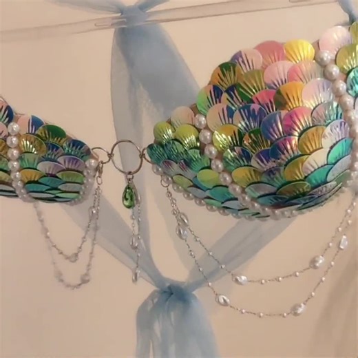 Sequin Mermaid Bra Top: Beaded Dangles, Festival Costume - Etsy