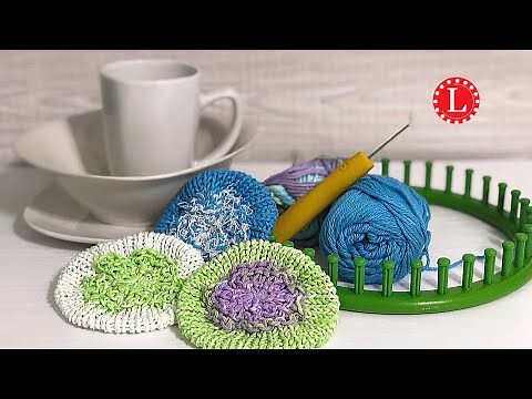 LOOM KNIT Scrubbie Scrubby Flower Washcloth Dishcloth w Strap Loomahat
